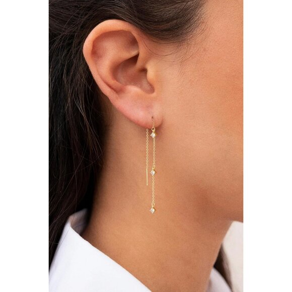 14K Gold Plated Trendy Hoop Huggie Dainty Drop Dangle-E837 Earrings for Women - Picture 5 of 7